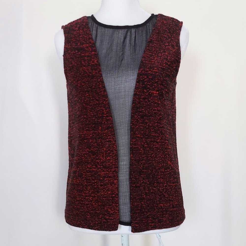 Harlowe & Graham Sleeveless Sheer Plunge Panel Top Red Black Womens XS